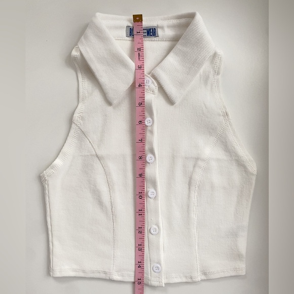 White Ribbed Racer Back Polo Top Size Small - Picture 4 of 9